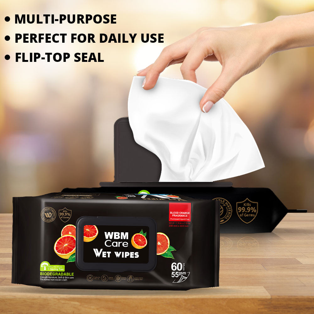 WBM Care Biodegradable Wet Wipes Blood Orange 60 Wipes