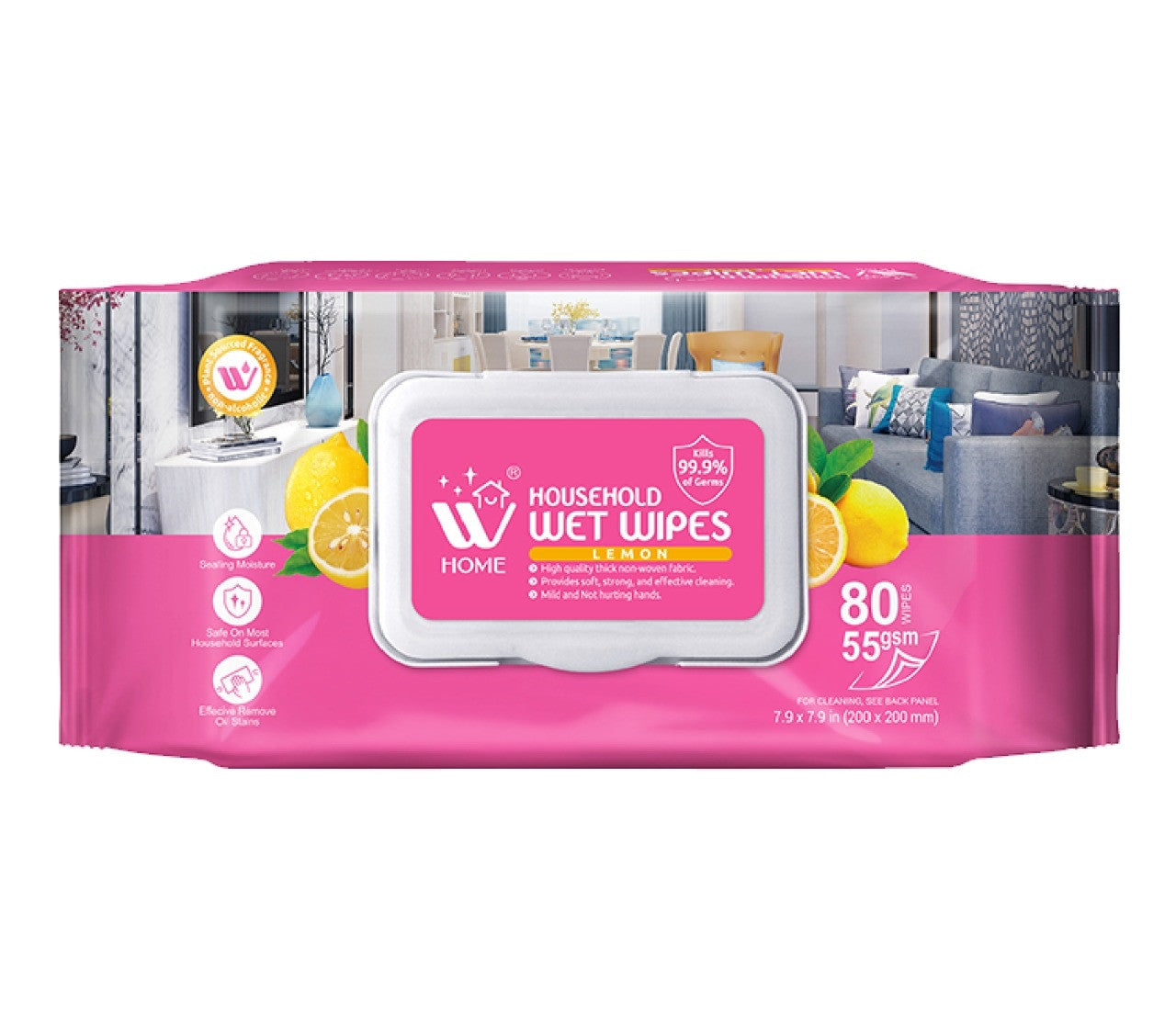 WBM Home Household Wet Wipes Lemon 80 Wipes