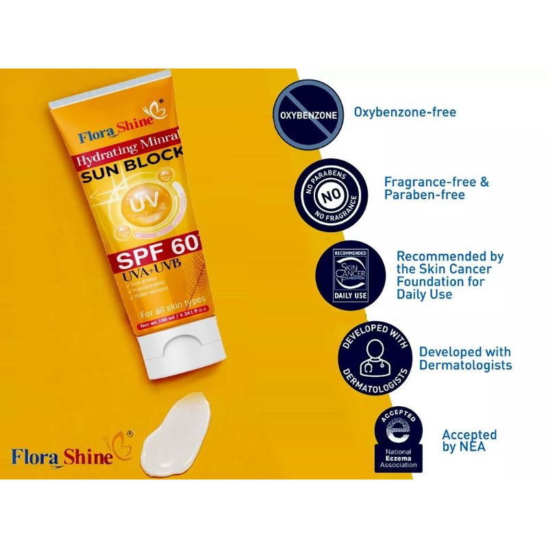 Flora Shine Hydrating Mineral Sunblock SPF 60 100ml