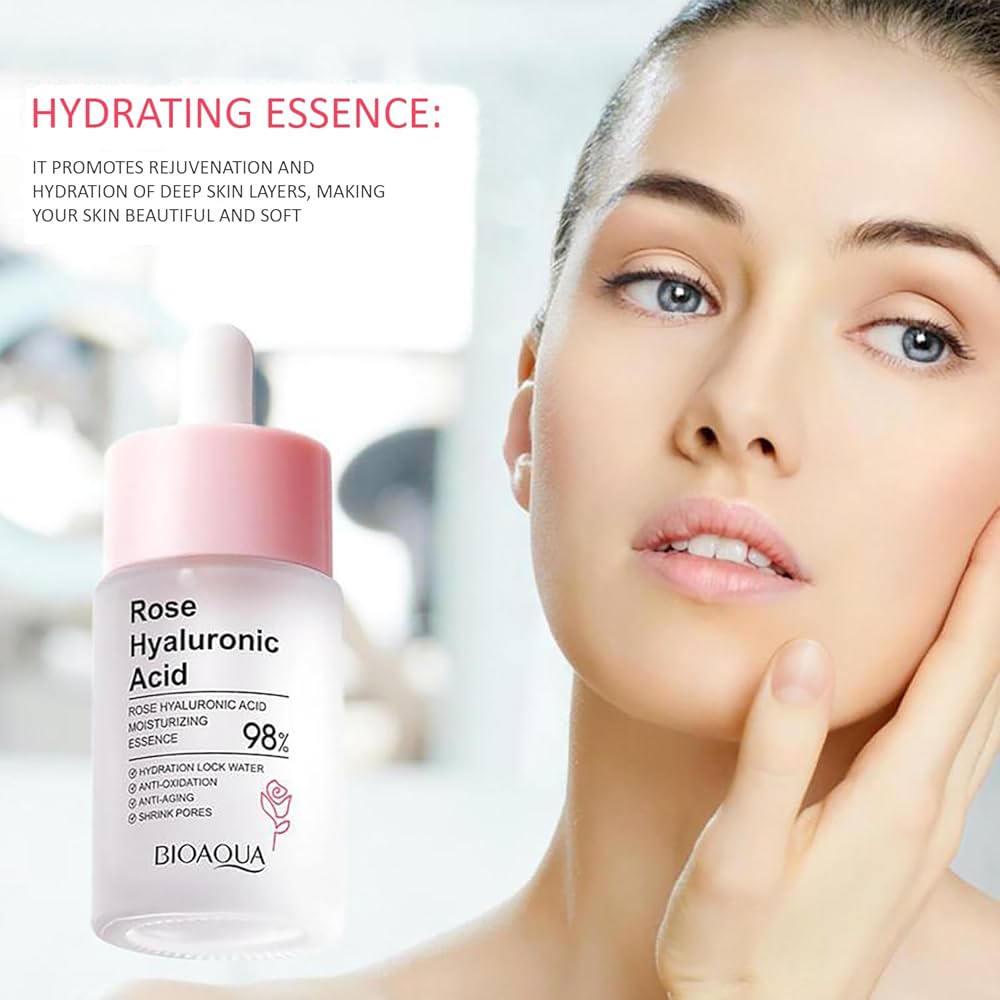 BIOAQUA Rose Hyaluronic Acid Face Serum 30ml – Hydrating, Whitening, Anti-Wrinkle & Pore Tightening Facial Serum for Women