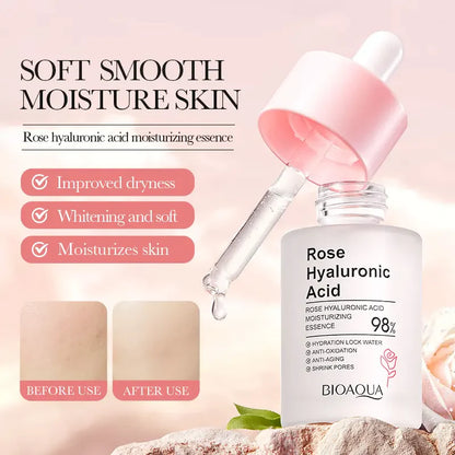 BIOAQUA Rose Hyaluronic Acid Face Serum 30ml – Hydrating, Whitening, Anti-Wrinkle & Pore Tightening Facial Serum for Women