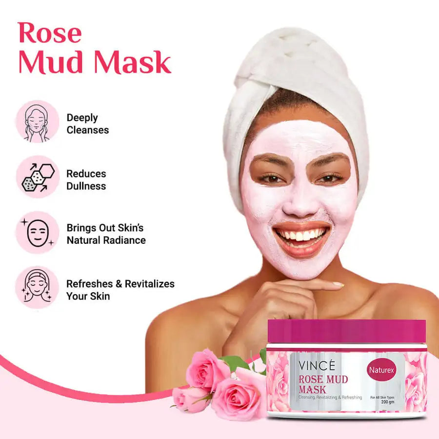 Vince Rose Mud Mask 200g – Deep Cleansing & Hydrating Face Mask with Natural Rose Extracts for Glowing Skin