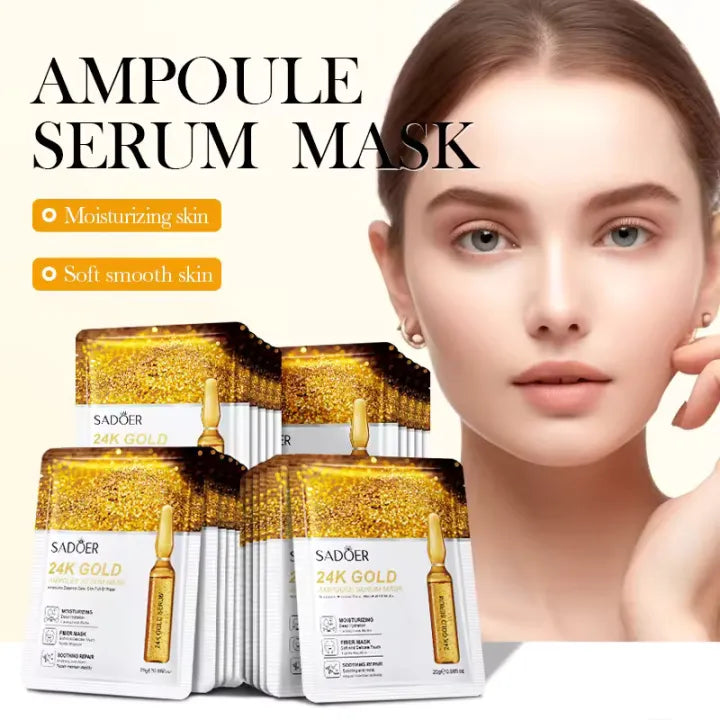 SADOER 24K Gold Ampoule Serum Sheet Mask – Hydrating, Brightening & Whitening Facial Treatment