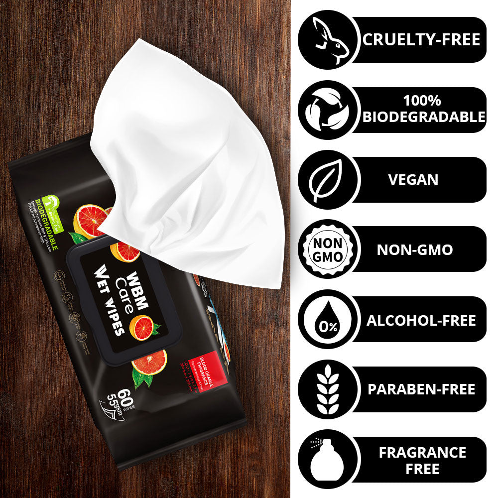 WBM Care Biodegradable Wet Wipes Blood Orange 60 Wipes