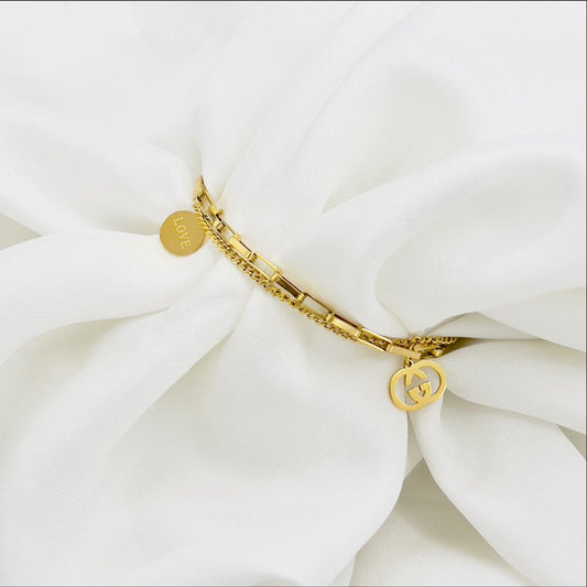 Stainless steel double chain bracelet with brand logo