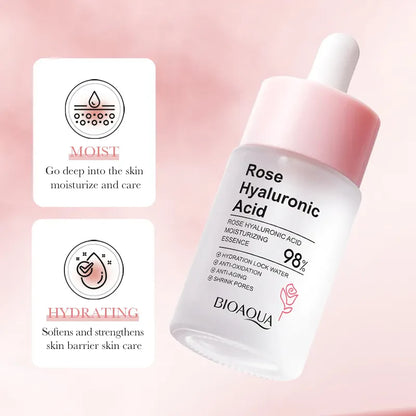 BIOAQUA Rose Hyaluronic Acid Face Serum 30ml – Hydrating, Whitening, Anti-Wrinkle & Pore Tightening Facial Serum for Women
