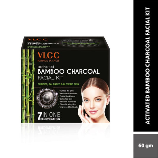 VLCC Activated Bamboo Charcoal Facial Kit For Purified-Balanced & Glowing Skin 60gm